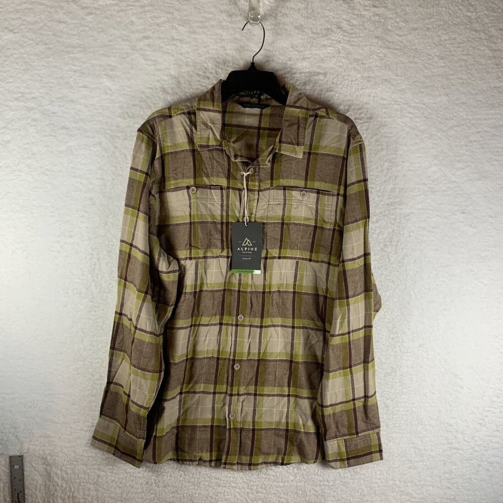 Alpine Design Flannel Shirt Men's Large Brown Plaid Cotton Long‎ Sleeve 7019